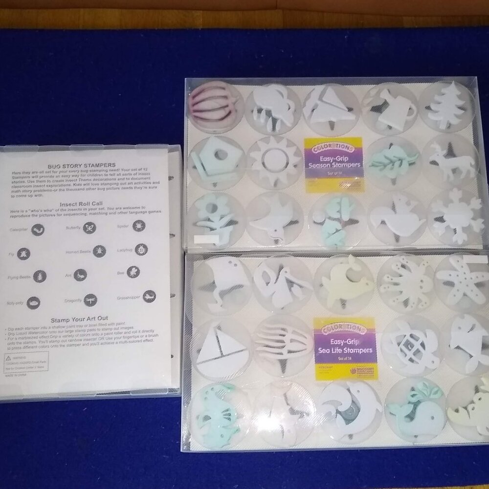 Colorations Easy-Grip Stampers: Bugs Story 14pc + Sea Life + Season stamps